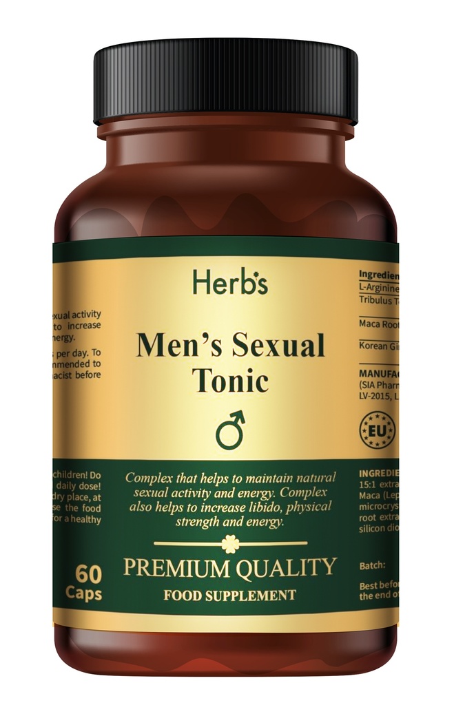 HERB'S -Men's sexual health formula Premium (300mg L-Arginine Hydrochloride + 600mg Maca Root + 1500mg Tribulus Terrestris + 350mg Korean Ginseng) - 60 pills