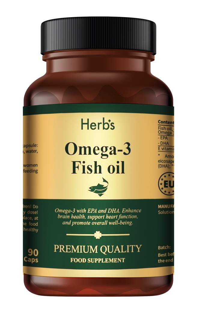 HERB'S -Omega 3 fish oil 1000mg 180 EPA & 120 DHA (EE) +E vitamin 5mg softgel - 90 pills