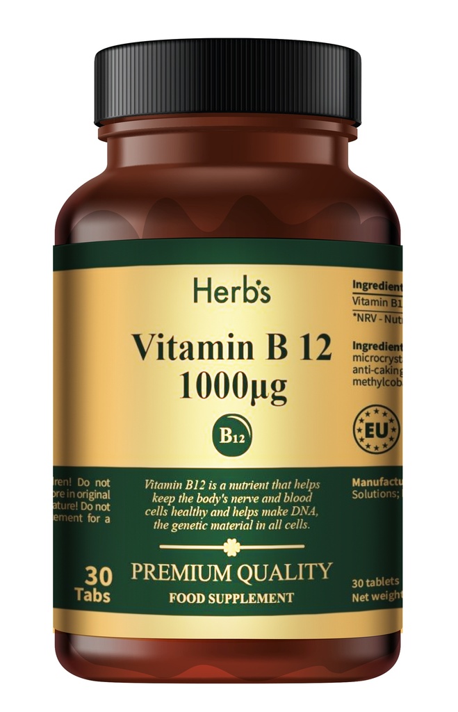 HERB'S -Vitamin B12 1000mcg (from Methylcobalamin) tablets - 30 pills